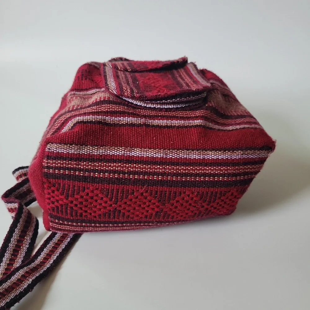 Pinzon Hippie Gear Backpack Burgundy Stripe Woven Textile Mexican Bag Bohemian